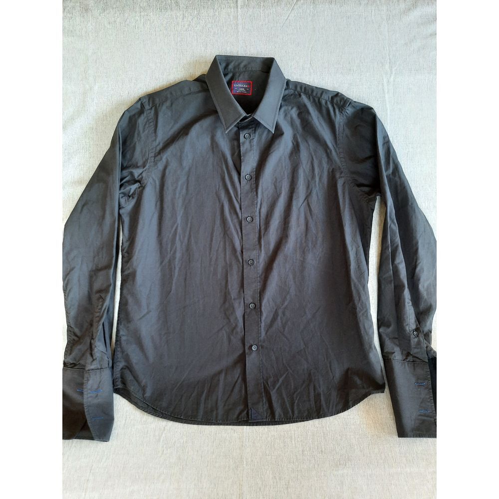 UNTUCKit Men Large Dress Button Shirt Long Sleeve Lightweight Cotton Solid Black
